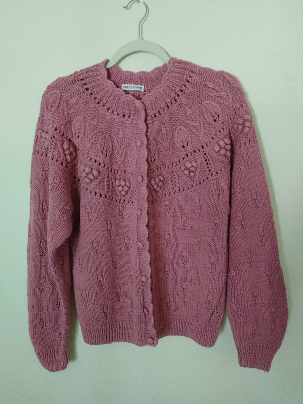 Cape Isle Knitter Vintage Hand Knit Cardigan Sweater Rose Size S - Picture 2 of 7